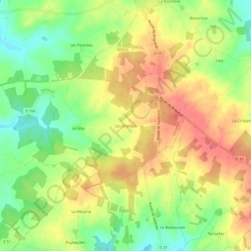 Topografische kaart Les Granges, hoogte, reliëf