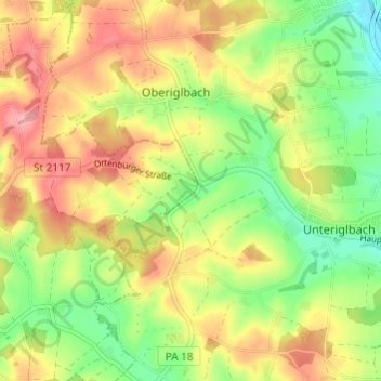 Topografische kaart Kettenham, hoogte, reliëf