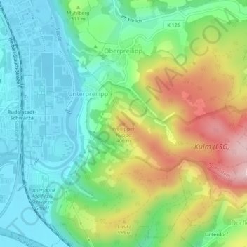 Topografische kaart Preilipper Kuppe, hoogte, reliëf