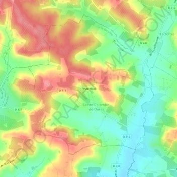 Topografische kaart Peyre Haut, hoogte, reliëf