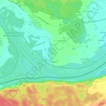 Topografische kaart Bergham, hoogte, reliëf