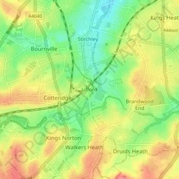 Topografische kaart Lifford, hoogte, reliëf