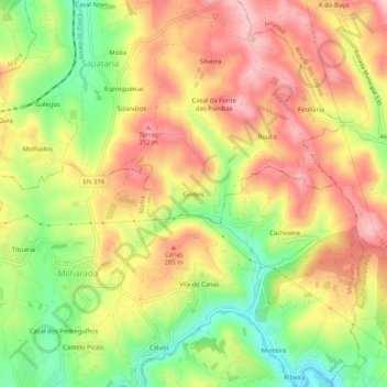 Topografische kaart Godeis, hoogte, reliëf