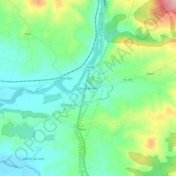 Topografische kaart Hostal de Ipiés, hoogte, reliëf