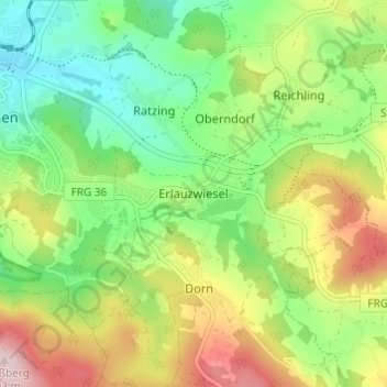 Topografische kaart Erlauzwiesel, hoogte, reliëf
