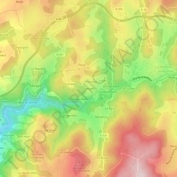 Topografische kaart Lombard, hoogte, reliëf