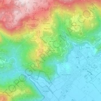 Topografische kaart Manzaniga, hoogte, reliëf