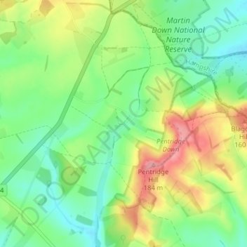Topografische kaart Pentridge, hoogte, reliëf