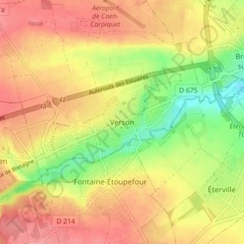 Topografische kaart Verson, hoogte, reliëf
