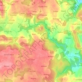 Topografische kaart Kerleon, hoogte, reliëf