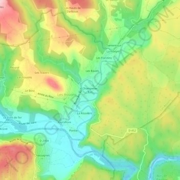 Topografische kaart Champetier Bas, hoogte, reliëf