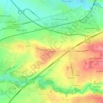 Topografische kaart Chavagné, hoogte, reliëf