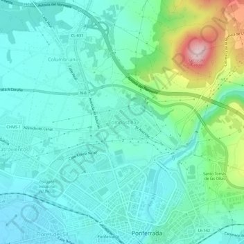 Topografische kaart Compostilla, hoogte, reliëf