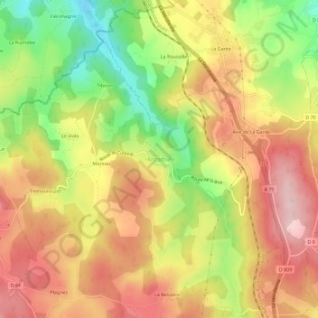 Topografische kaart Arcomie, hoogte, reliëf