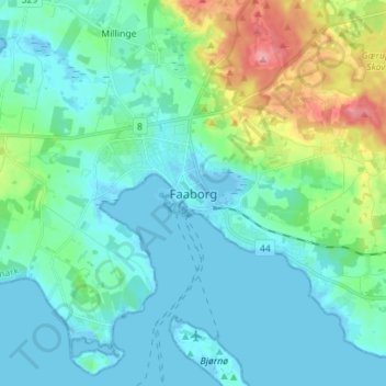 Topografische kaart Faaborg, hoogte, reliëf