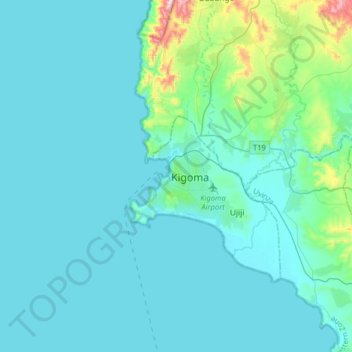 Topografische kaart Kigoma, hoogte, reliëf