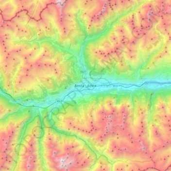 Topografische kaart Aosta, hoogte, reliëf