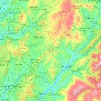 Topografische kaart Lixa, hoogte, reliëf