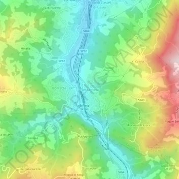 Topografische kaart Berzantina, hoogte, reliëf