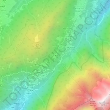 Topografische kaart Casera, hoogte, reliëf