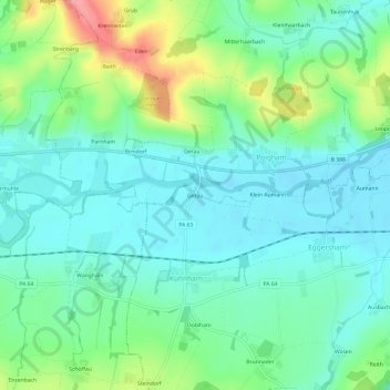 Topografische kaart Gerau, hoogte, reliëf