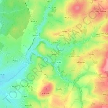 Topografische kaart Coneuf, hoogte, reliëf
