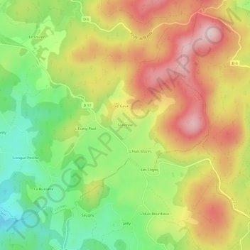 Topografische kaart Sommée, hoogte, reliëf