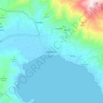 Topografische kaart Karystos, hoogte, reliëf