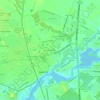 Topografische kaart Seaford Heights, hoogte, reliëf