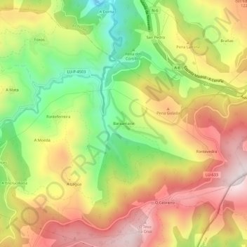 Topografische kaart Barxamaior, hoogte, reliëf
