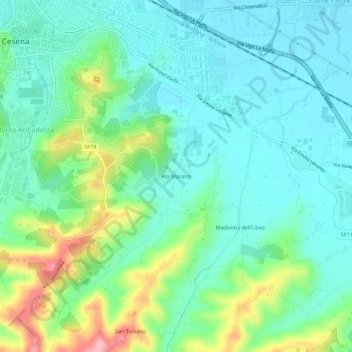 Topografische kaart Rio Marano, hoogte, reliëf