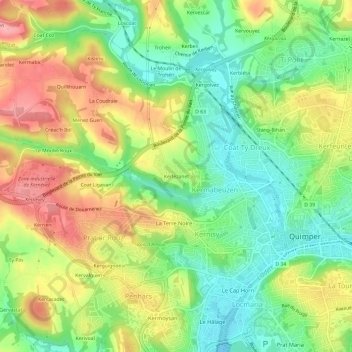 Topografische kaart Kerlézanet, hoogte, reliëf