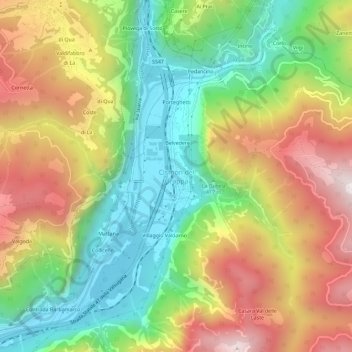 Topografische kaart Cismon del Grappa, hoogte, reliëf