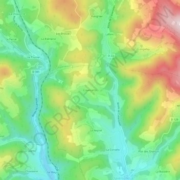 Topografische kaart Claveisette, hoogte, reliëf