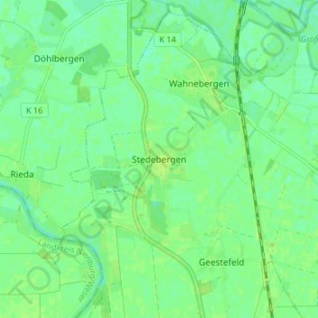 Topografische kaart Stedebergen, hoogte, reliëf