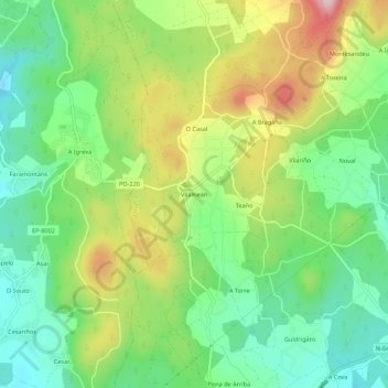 Topografische kaart Vilameán, hoogte, reliëf