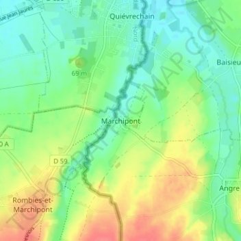 Topografische kaart Marchipont, hoogte, reliëf