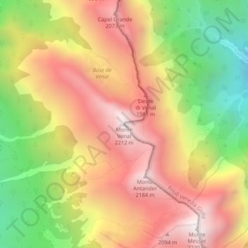 Topografische kaart Monte Venal, hoogte, reliëf