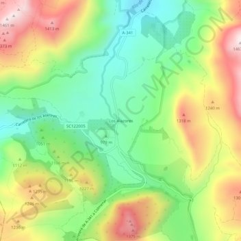 Topografische kaart Los Alazores, hoogte, reliëf