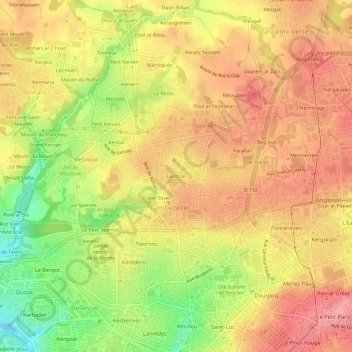Topografische kaart Lanroze, hoogte, reliëf