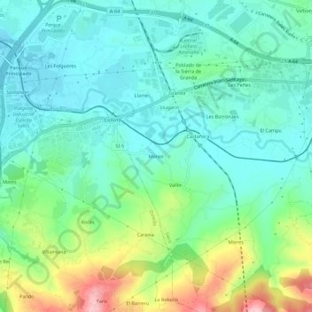 Topografische kaart Moreo, hoogte, reliëf