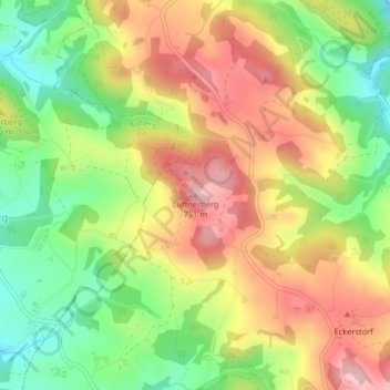 Topografische kaart Lüftnerberg, hoogte, reliëf