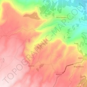 Topografische kaart Sugano, hoogte, reliëf