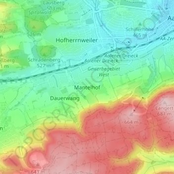 Topografische kaart Mantelhof, hoogte, reliëf