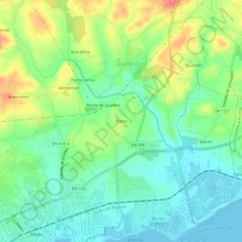 Topografische kaart Piares, hoogte, reliëf