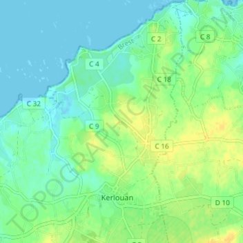 Topografische kaart Stréatveur, hoogte, reliëf