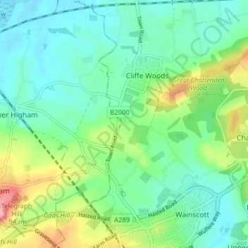 Topografische kaart Lee Green, hoogte, reliëf