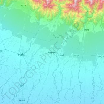 Topografische kaart Sundarharaicha, hoogte, reliëf