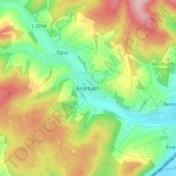 Topografische kaart Rohrbach, hoogte, reliëf