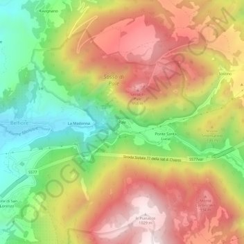 Topografische kaart Pale, hoogte, reliëf